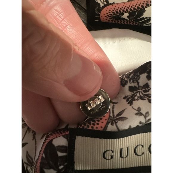 GUCCI earrings logo trademark stud sterling silver ITALY round box pouch post - Picture 3 of 9